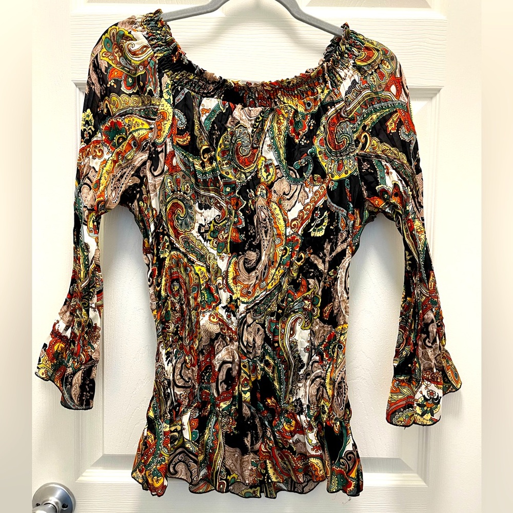 Kim Rogers Medium Off the Shoulder Multicolor Paisley Long Sleeve Blouse
